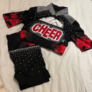 Red and Black Cheerleading Set with Rhinestones